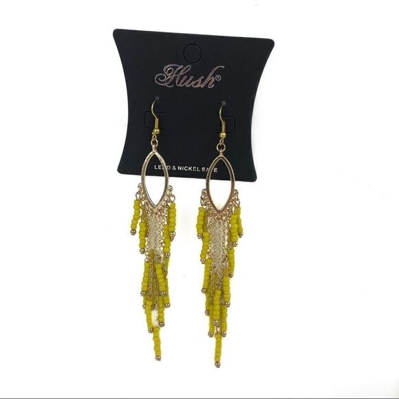 Fashion Earrings Yellow/White Beads Pierced NWT 5” - Picture 1 of 3